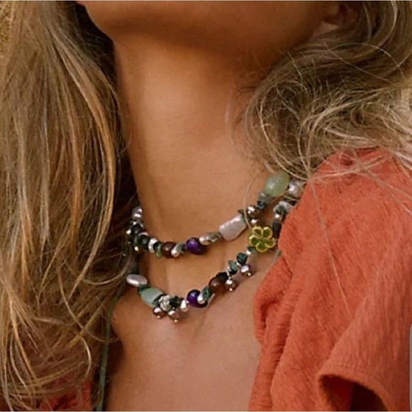 Free People Steal the Show Choker Necklace Blue Turquoise Adjustable NWT - Picture 2 of 7